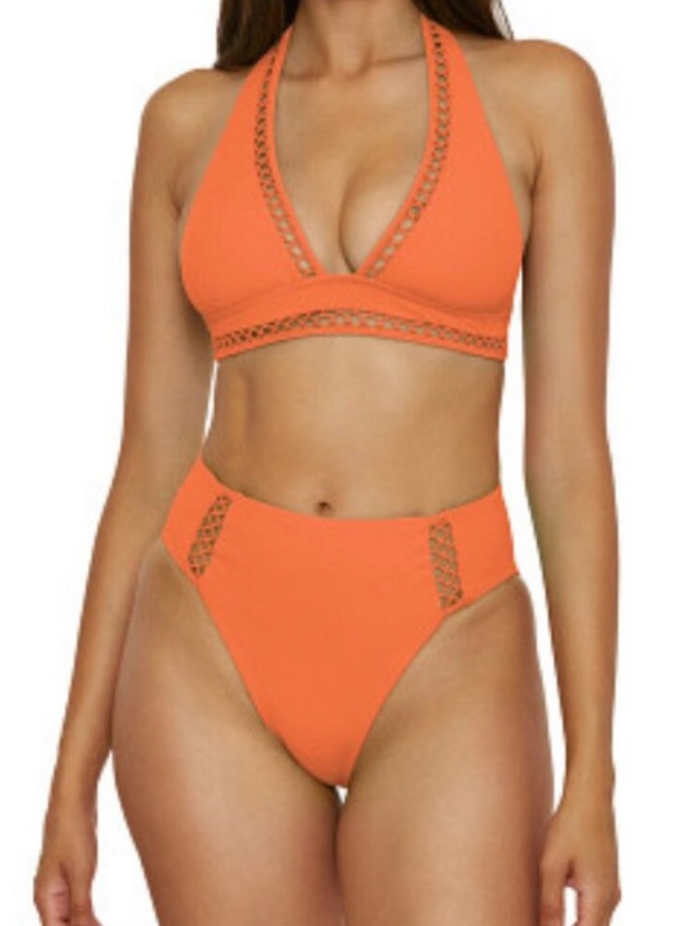 Becca High-Waist Orange ribbed Bikini Set medium nwt